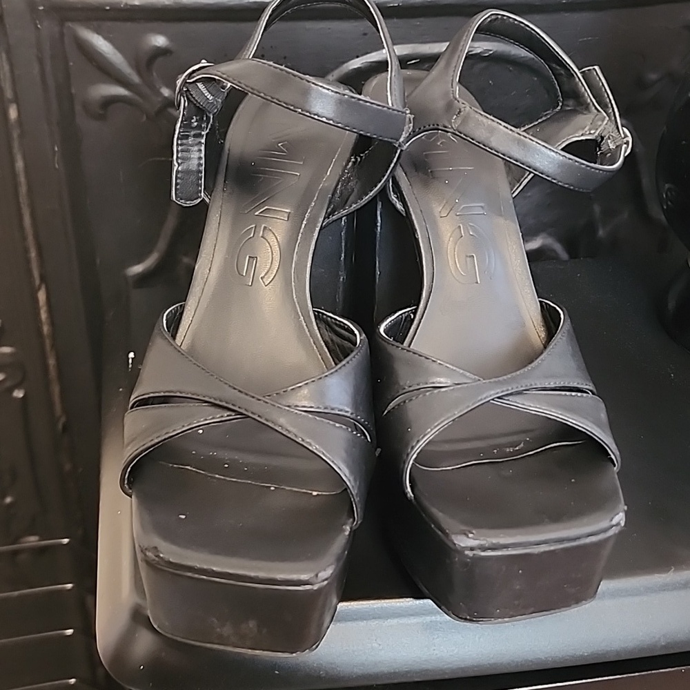 Mango Black Platform Strappy Sandals Ankle Strap Womens Size 38/8